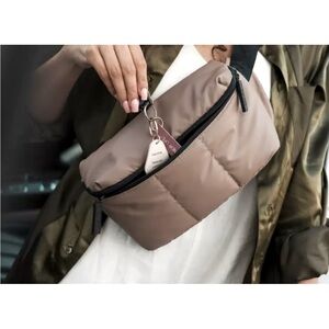 CALPAK Luka Belt Bag Chocolate Brown Beige Quilted Zipper Travel Fanny Pack